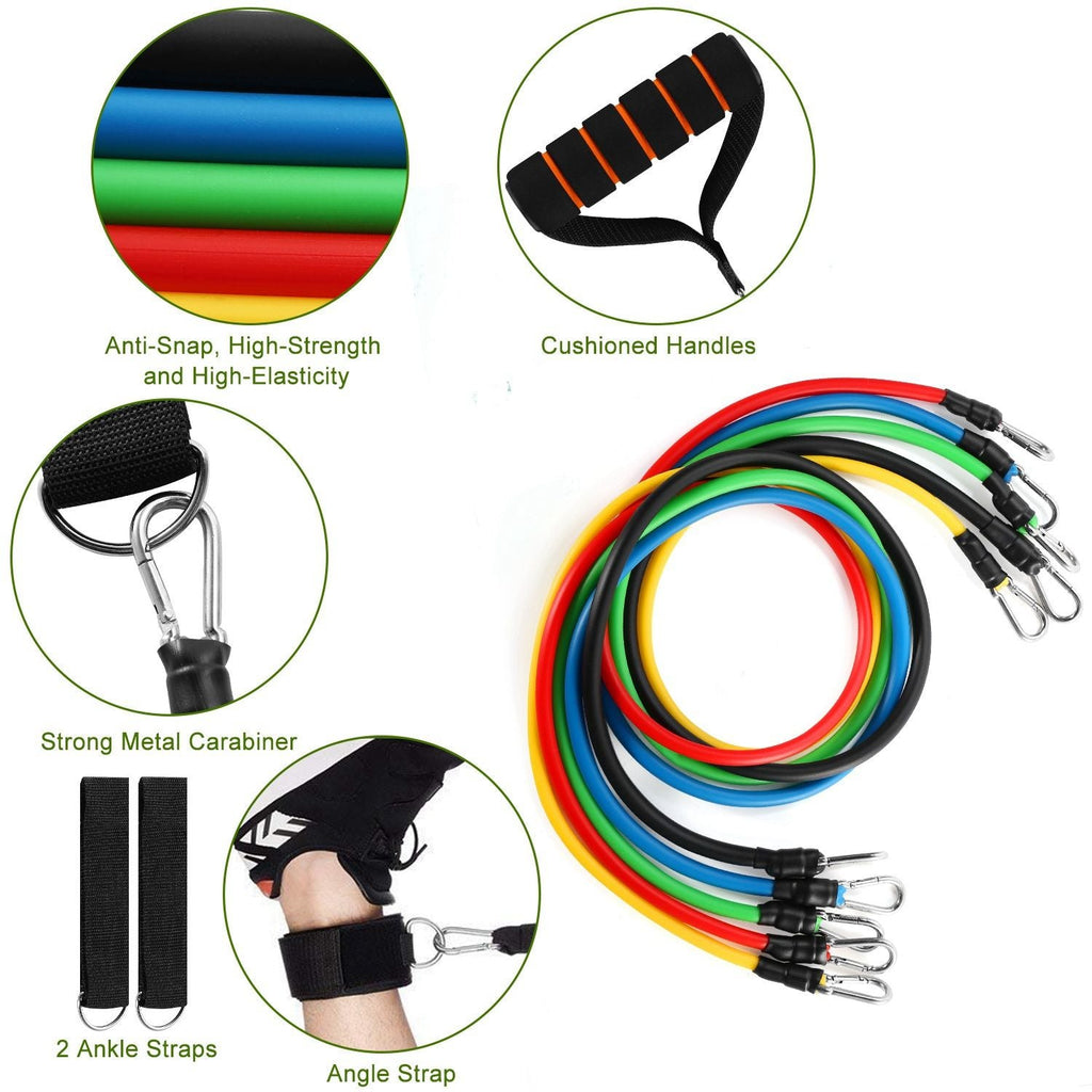 Lot de 11 bandes de résistance pour entraînement fitness – Tubes d'exercice jusqu'à 45 kg
