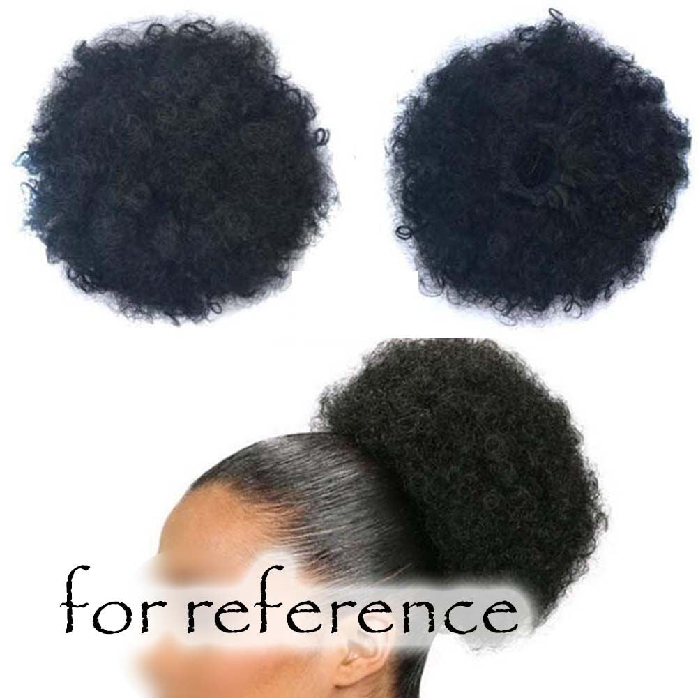 Afro Puff Haarknoten mit Kordelzug, kurze synthetische Pferdeschwanzverlängerung, Clip-On Kinky Lockenwickler, schwarzes Haarteil