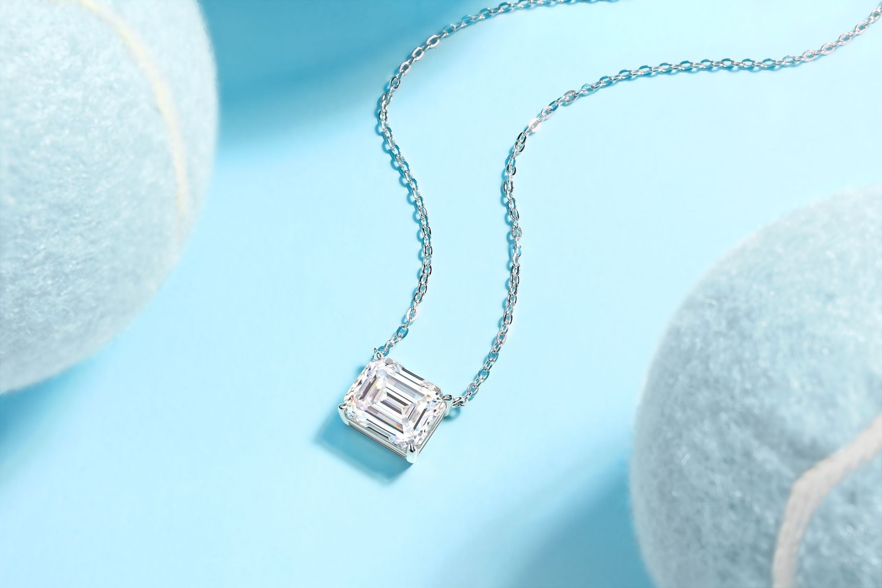 Mirage im Spiegel – Ein modisches und trendiges Schmuckset aus Halskette und Anhänger mit achteckigem 9*11 Moissanit, S925 Sterlingsilber und platinbeschichtetem Diamant