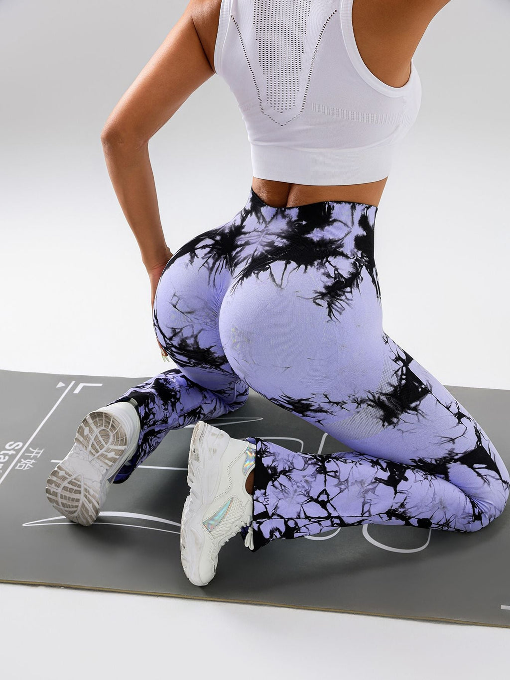 Damen High-Waist Yoga-Hose mit Bauchkontrolle und Schlag, Tie-Dye Stretch Slimming Bootcut Trainingshose, Fitness & Sport Activewear