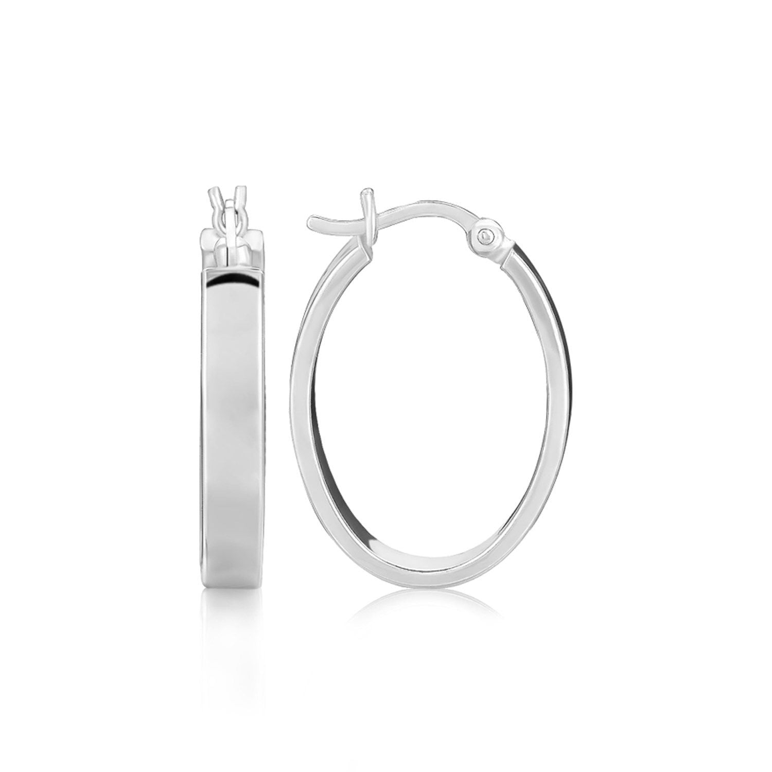 Ohrringe in ovaler Reifenform, Sterlingsilber, flach, rhodiniert (4x14mm)