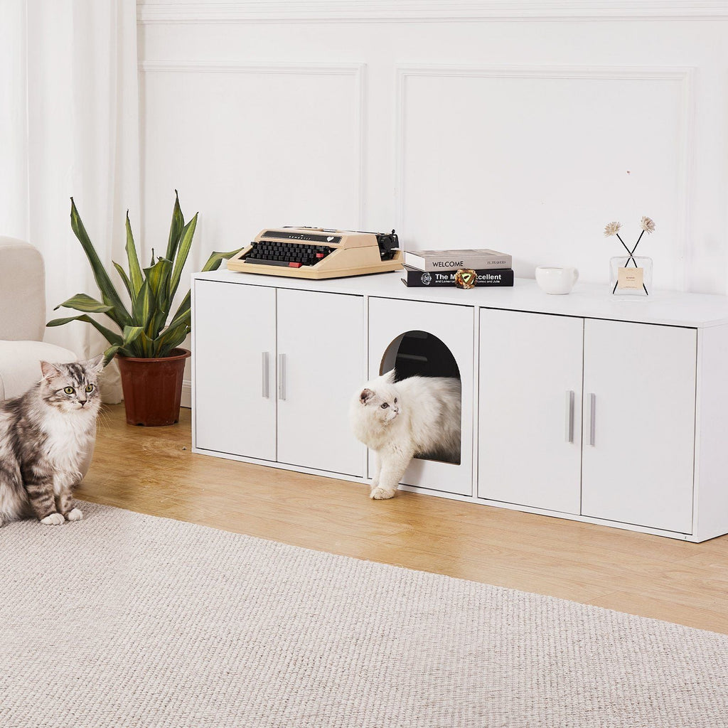 Katzenklo-Versteck aus Holz Katzenmöbel Versteckt 147 cm Weiß