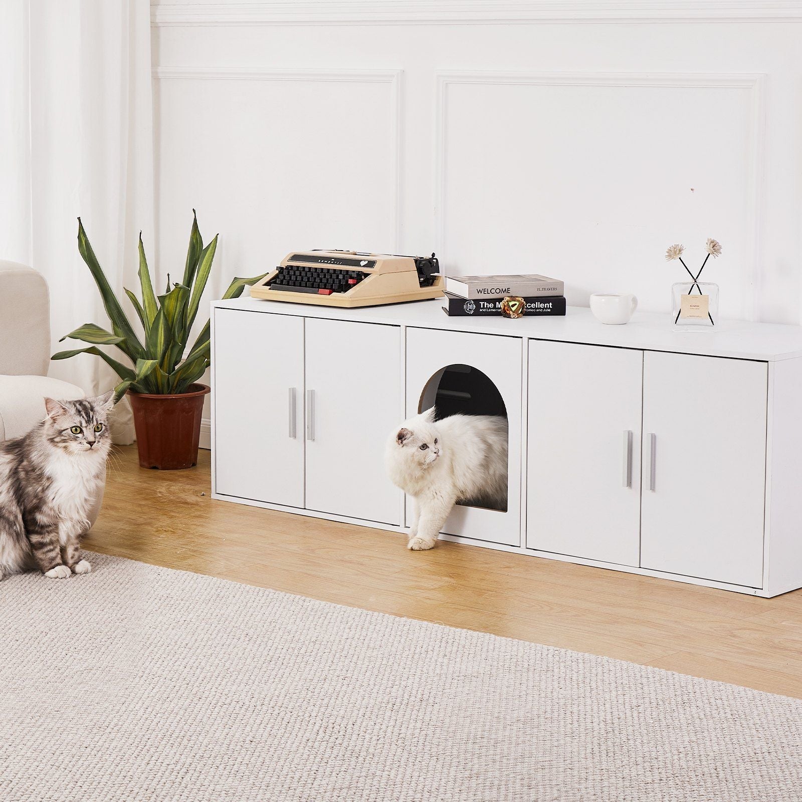 Katzenklo-Versteck aus Holz Katzenmöbel Versteckt 147 cm Weiß