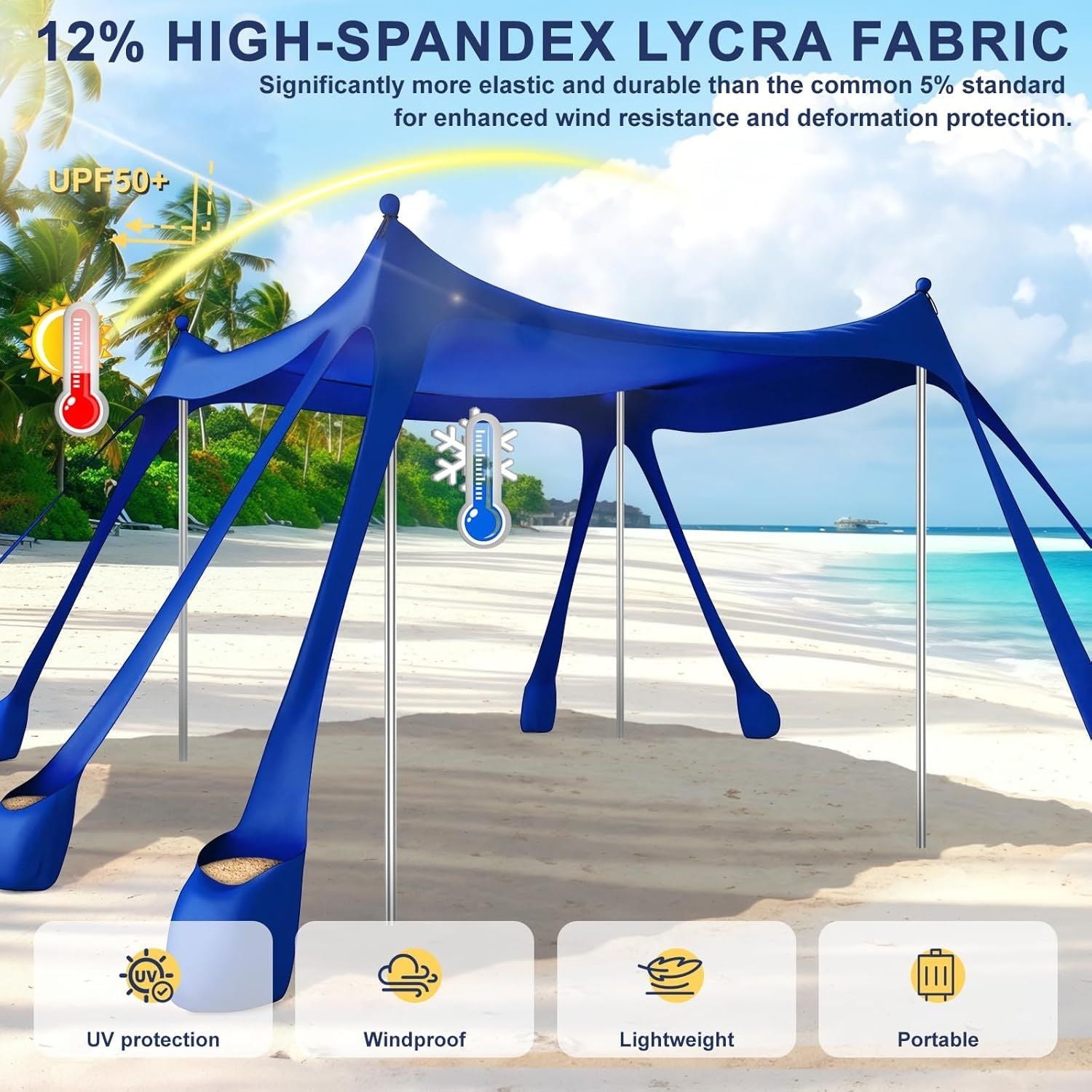 Ab zum Strand - Tragbarer Strandzelt-Sonnenschutz UPF 50+, Perfektes 3x3 m Pop-Up-Vordach für Spaß im Freien