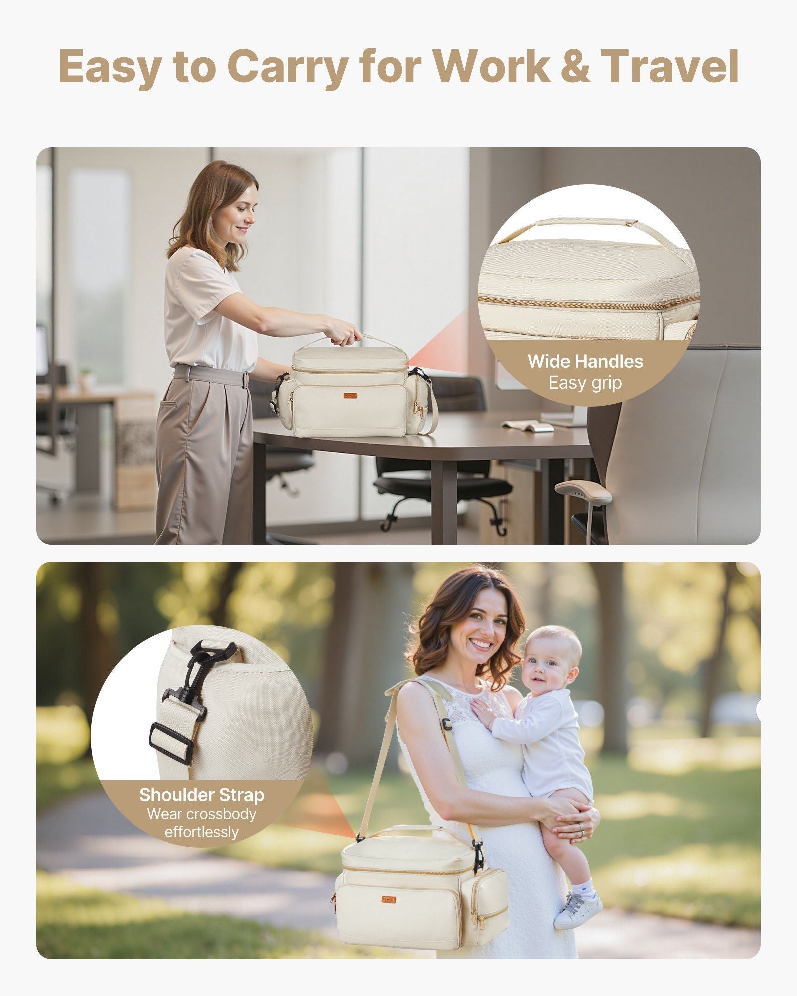 Sac pour tire-lait VEVOR, sac d'allaitement avec tapis imperméable, convient aux modèles S1/S2, accessoires de pompage et rangement de lait maternel, sac de transport portable pour le travail, les voyages et l'utilisation familiale, beige