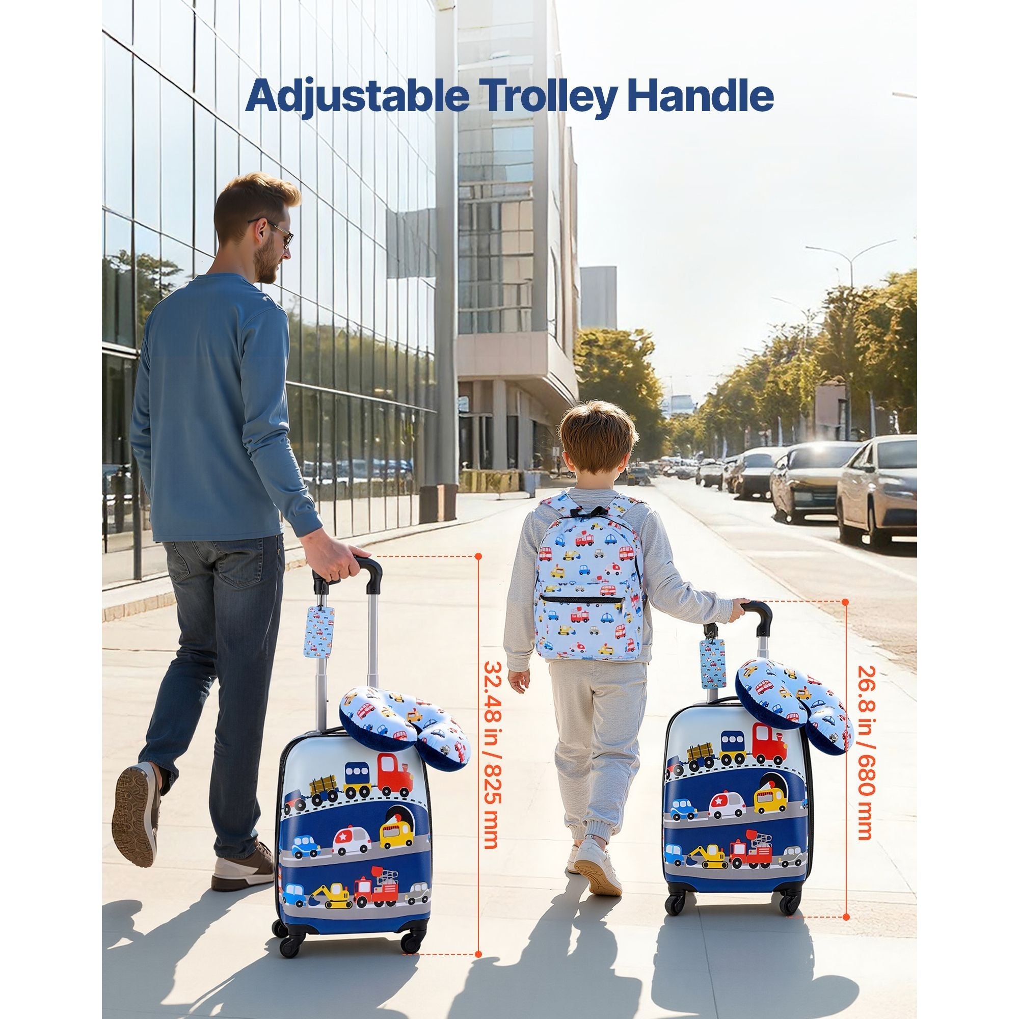 Kinder-Gepäckset, 5-teilig, 18 Zoll Hartschalenkoffer mit Rollen, Rucksack & U-förmigem Kissen, LKW Kinder-Handgepäckset, Urlaubs-Geburtstagsgeschenk für Mädchen Jungen, Fluggesellschaften genehmigt