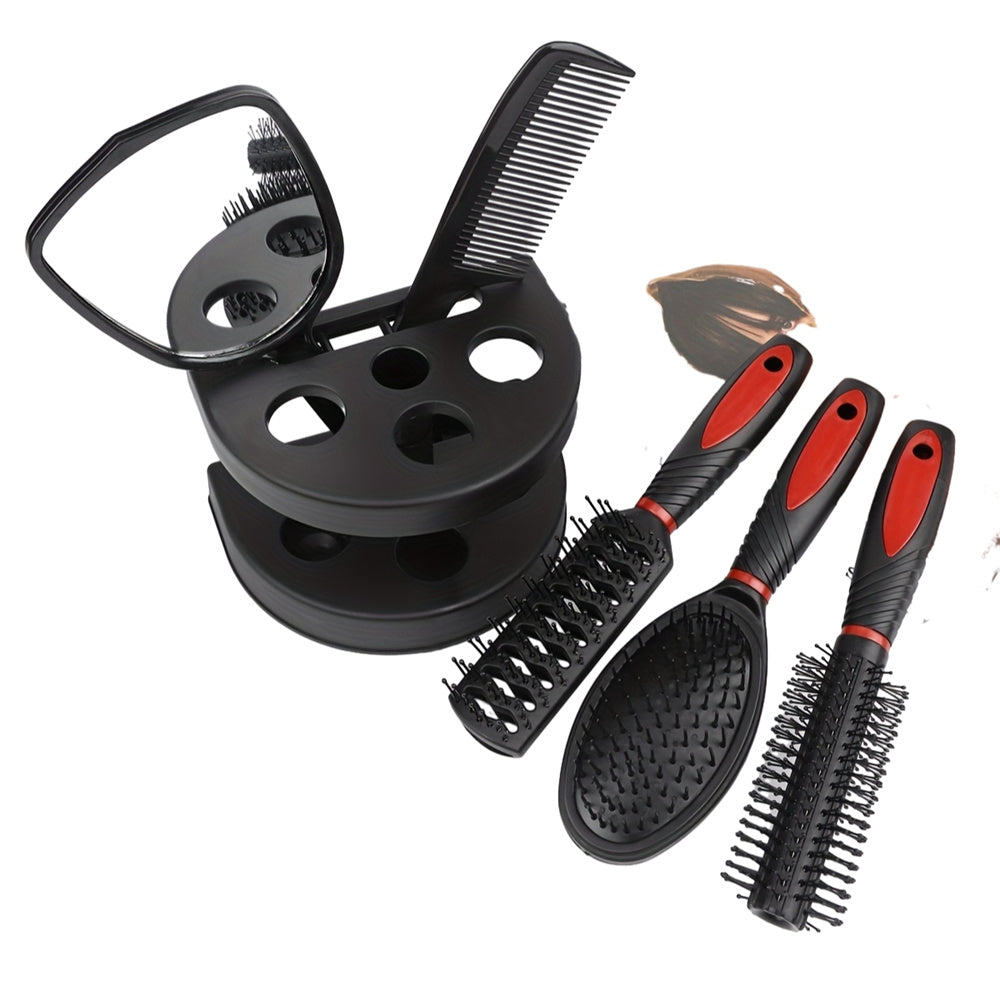5tlg. Professionelles Friseur-Styling-Set Entwirrungsbürste Airbag-Kamm mit Schminkspiegel