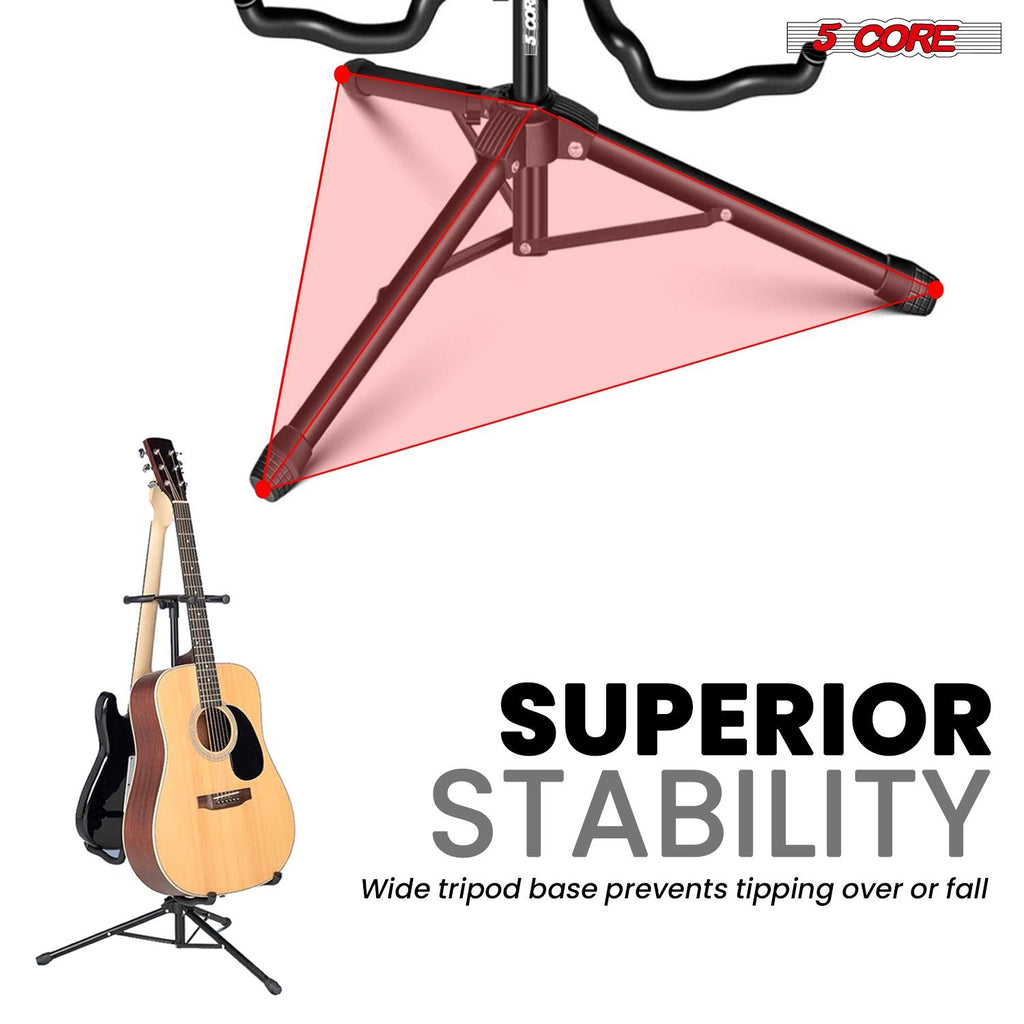 Support de guitare réglable double supports de guitare au sol avec support de manche universel pour instruments acoustiques électriques classiques basse pliable portable noir - GSH 2N1