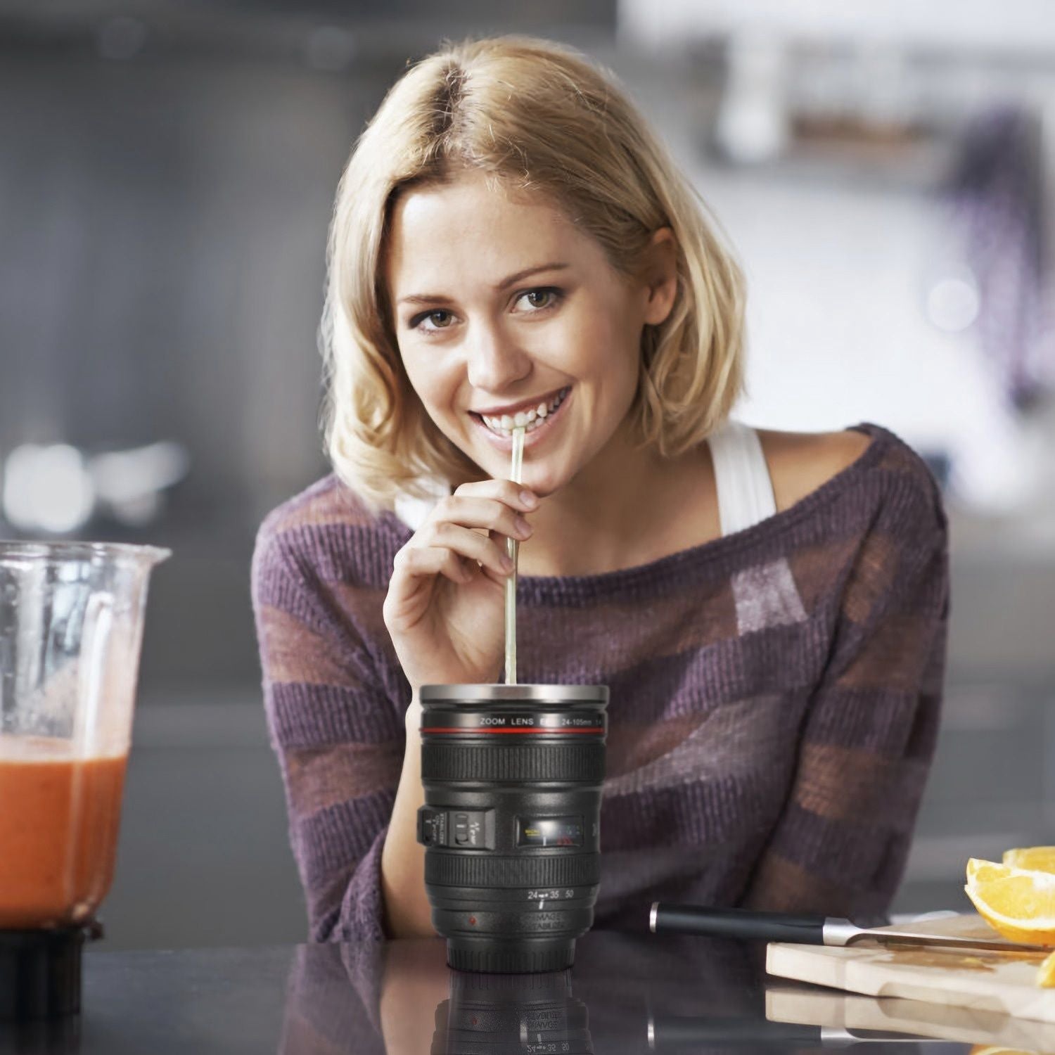 Kameraobjektiv-Kaffeetasse 400ml, lebensmittelechter Edelstahl, Reise-Fotografie Isolierbecher für alle Altersgruppen