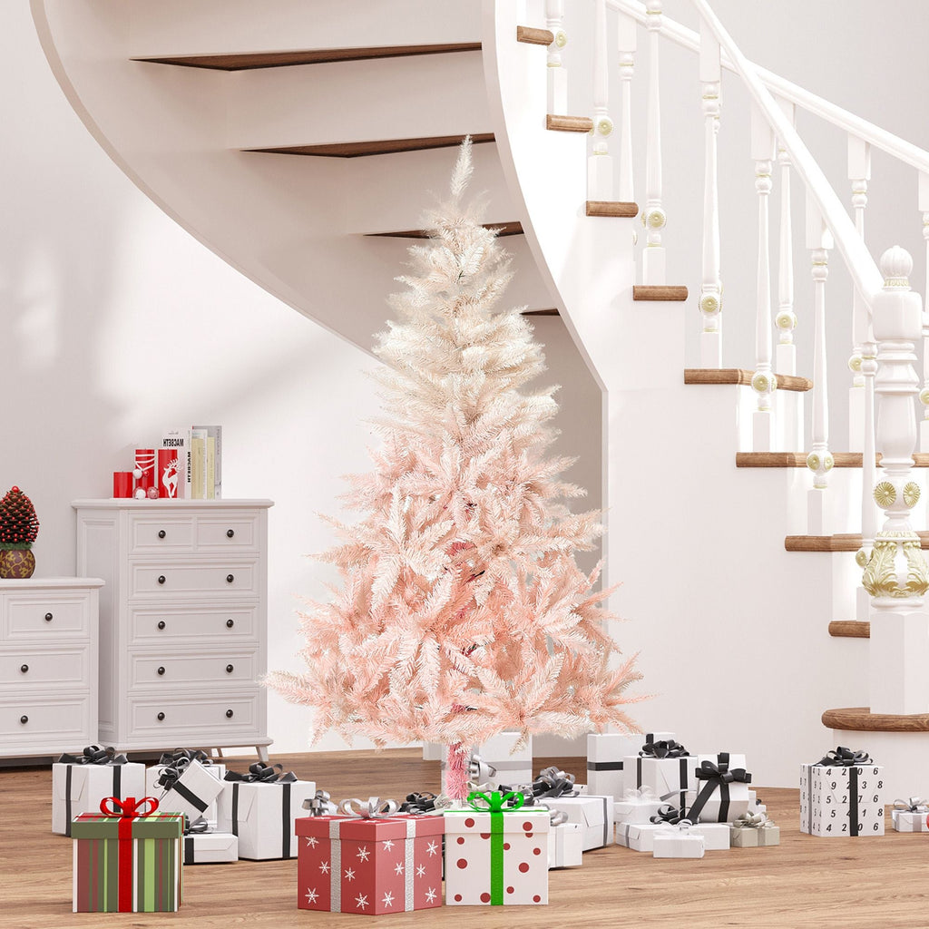 HOMCOM 150 cm Bleistift-Weihnachtsbaum, rosa Weihnachtsbaum mit 450 Zweigen und abnehmbarem Ständer, Weihnachtsdekoration für Hauspartys, Pink