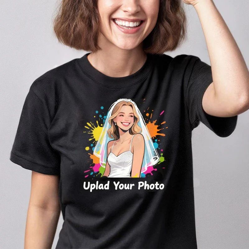 T-shirt photo personnalisé Motif sur mesure Coton 230g Manches courtes Téléchargement de photo Mariage Hommes & Femmes Toutes tailles - (Vous devez télécharger l'image)