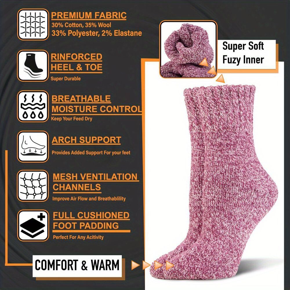 6 Paar Damen Socken aus Wolle (EU 39-42) - Strapazierfähige Winterwärme, BS4745 2.4 Tog Wert, Mehrfarbig (Rosa/ Grau/ Blau/ Grün/ Schwarz)