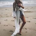 Gehäkelter weißer gestrickter Strand-Vertuschungs-Kleid-Tunika-langer Pareos-Bikini-Vertuschungen-Badebekleidungs-Umhang-Plage-Strandbekleidung