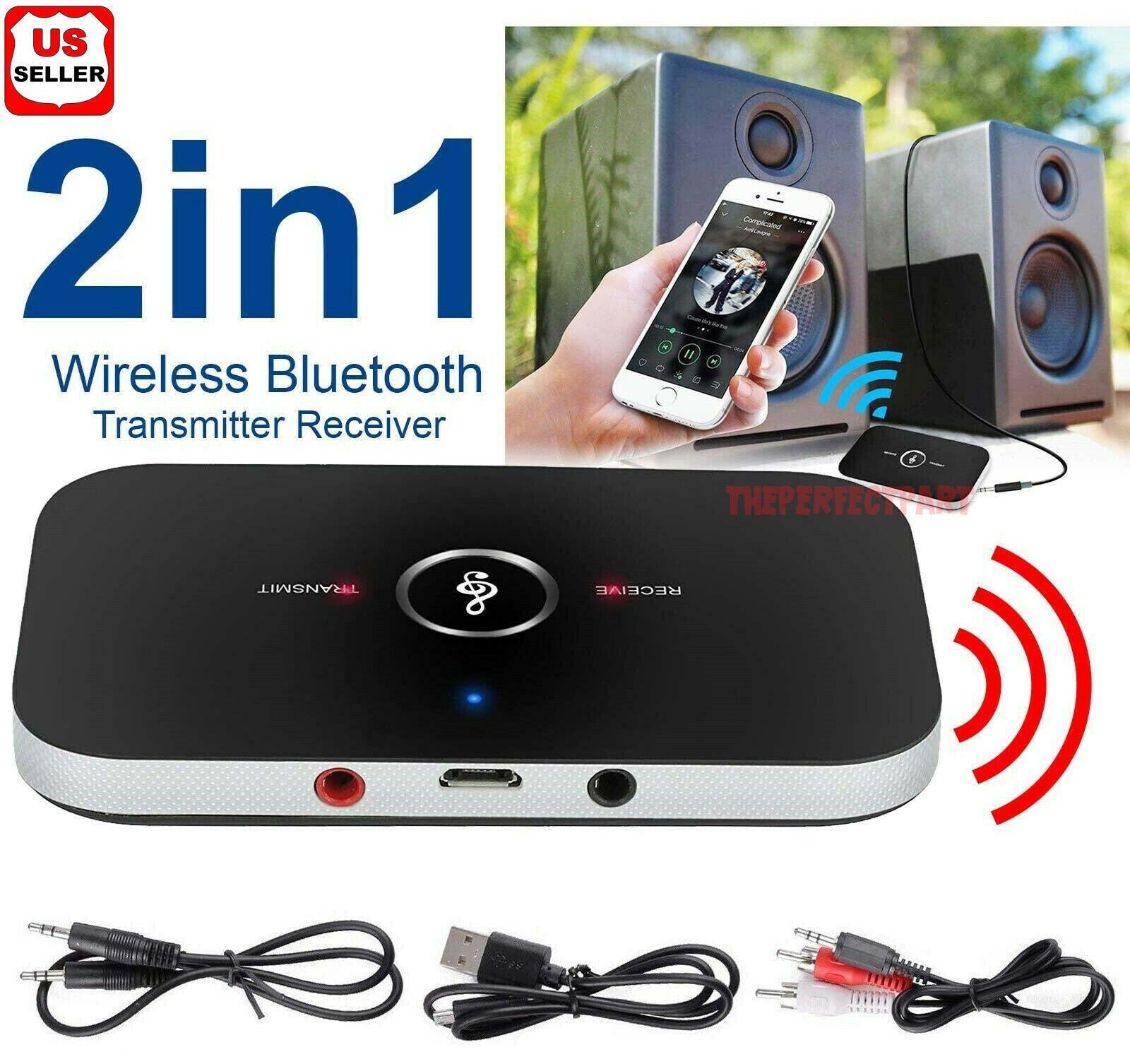 Émetteur-récepteur Bluetooth 5.0 2 EN 1 sans fil, adaptateur audio Aux prise jack 3,5 mm
