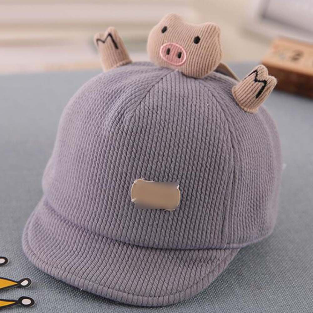 Chapeau d'hiver bébé gris Chapeau mignon petit cochon Garçons Filles Casquette de baseball bébé Chapeau de soleil en velours côtelé, 4-20 mois