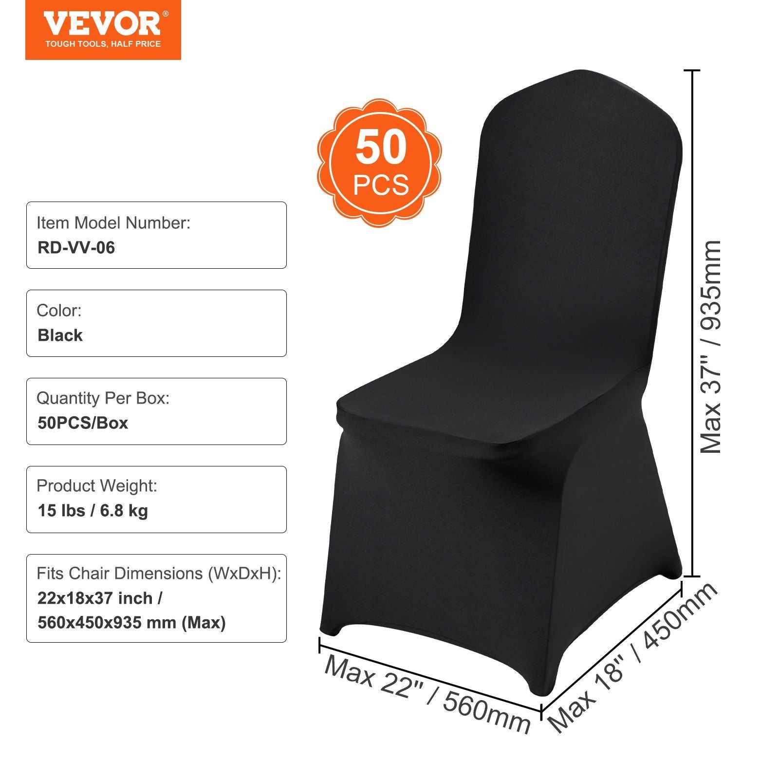 Stretch Spandex Falthussen, universeller passender Stuhlbezug, abnehmbare waschbare Schutzhussen, für Hochzeit, Feiertag, Bankett, Party, Feier, Esszimmer (50 STÜCK Schwarz)