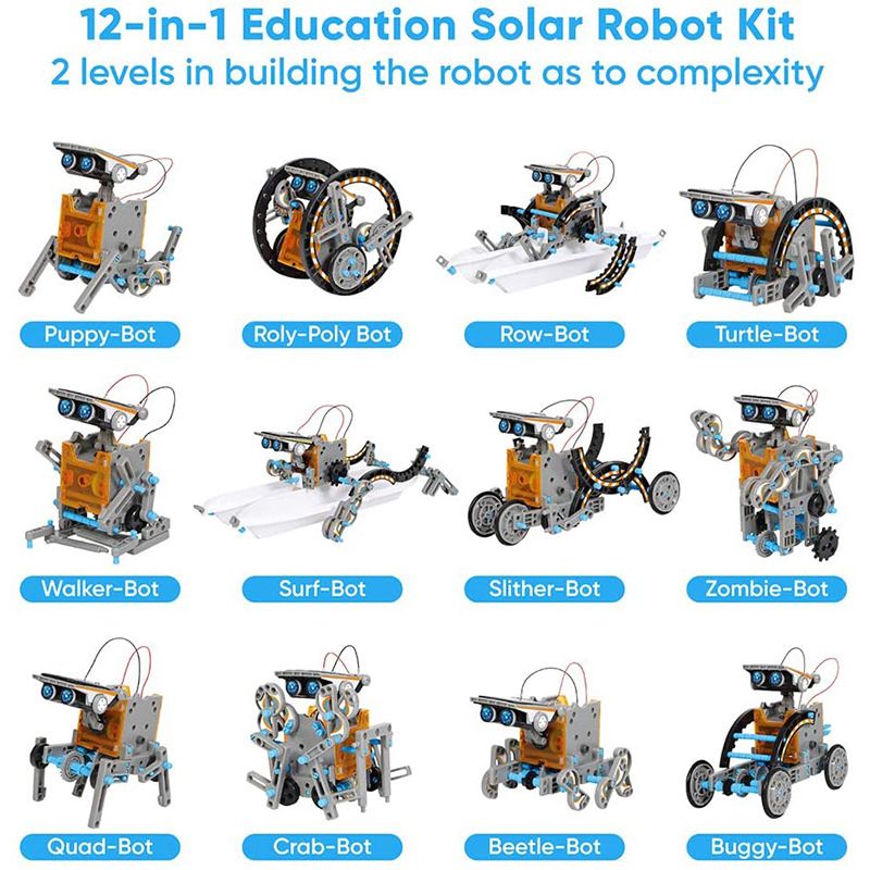 Kit robot solaire STEM pour enfants ; 12-en-1 jouets scientifiques éducatifs STEM ; Kit de construction DIY alimenté par l'énergie solaire pour garçons et filles de 8 9 10 11 12 13 ans