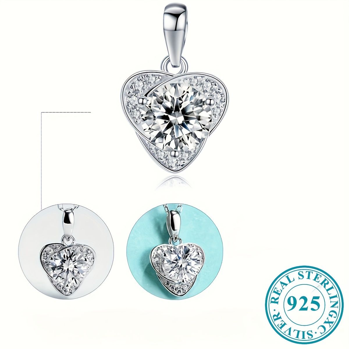 1 Stück Herz-Halskette 925er Silber Moissanit-Diamant