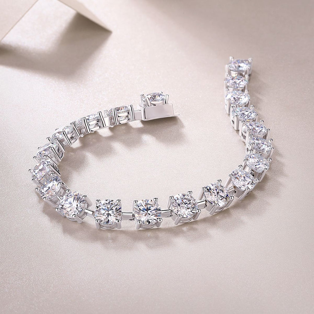 Rendez-vous - Parure de bijoux élégante en forme de bracelet et de jonc sertis de moissanite en argent sterling S925 et diamant plaqué platine