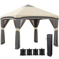 10x10 Pop-Up Pavillon, Moskitonetz, faltbar, höhenverstellbar, Tragetasche mit Rollen, 4 Sandsäcke, Beige