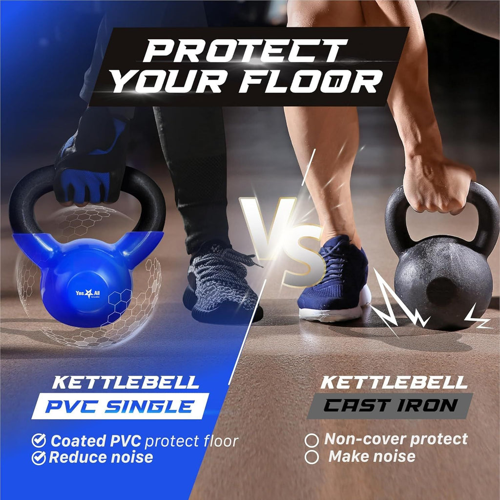 Kettlebell, 5-100 LB Vinylbeschichtete Gusseisen Kettlebells für Krafttraining, Home Gym Übungen, Fitness, Ganzkörpertraining, Liegestütze und Griffkraft