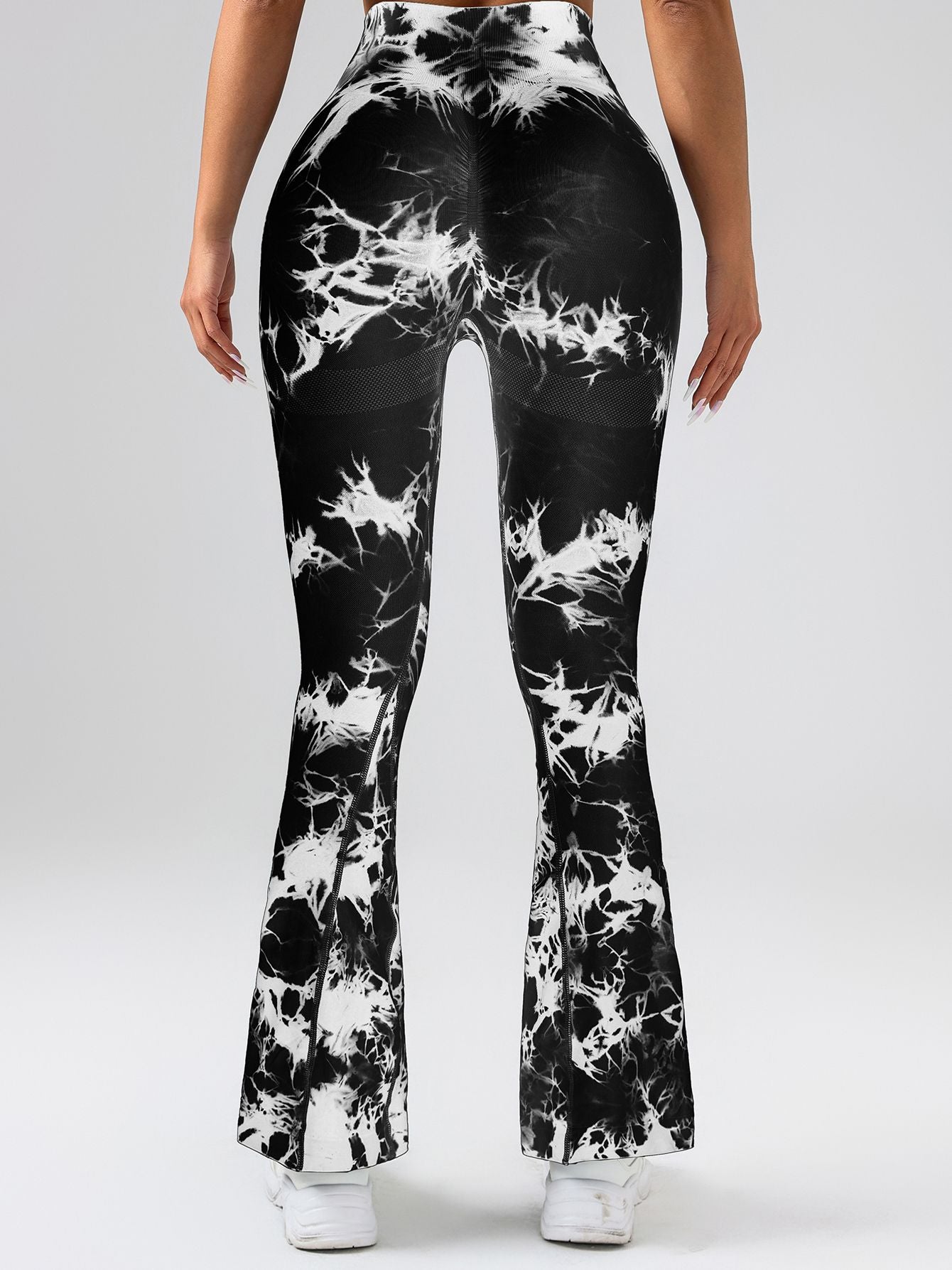 Damen High-Waist Yoga-Hose mit Bauchkontrolle und Schlag, Tie-Dye Stretch Slimming Bootcut Trainingshose, Fitness & Sport Activewear