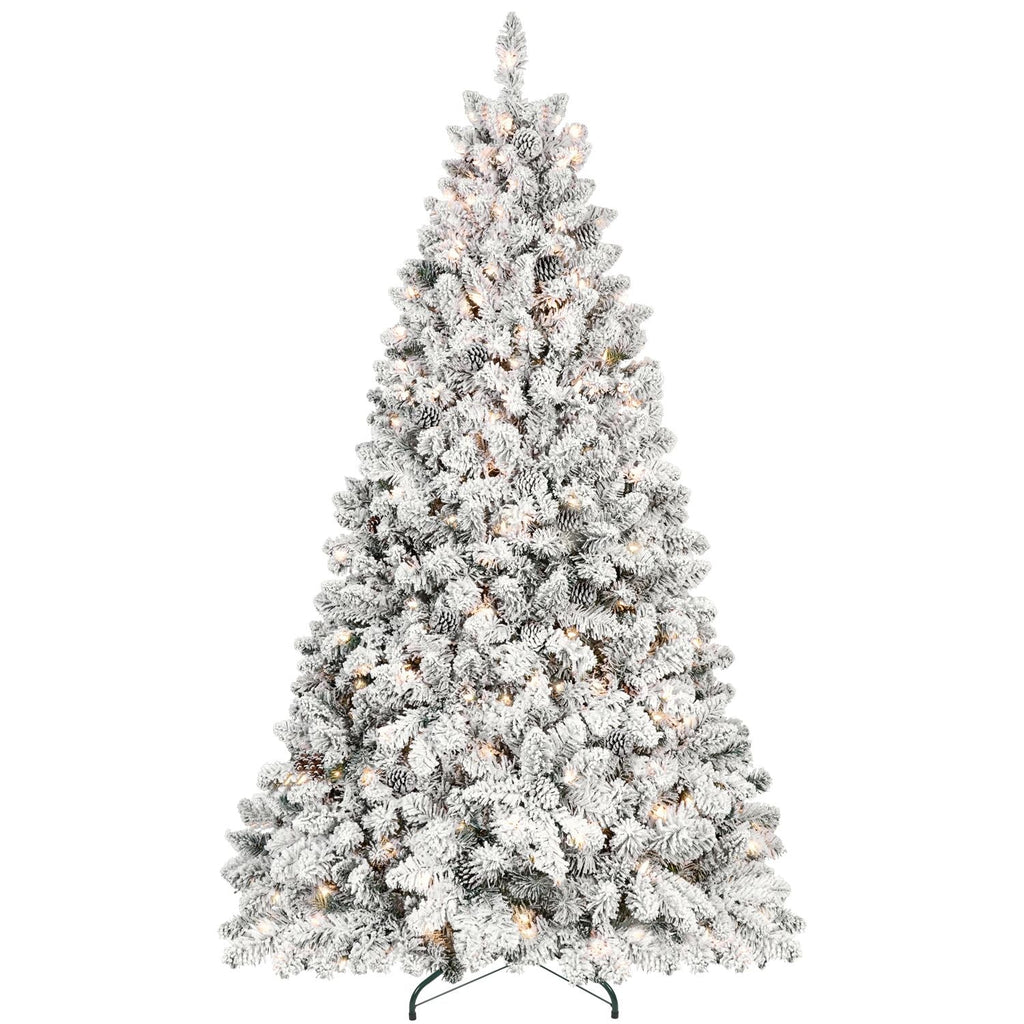 Sapin de Noël artificiel floqué de 2,4 m avec 700 lumières UL, 54 pommes de pin et 1754 branches, effet neige
