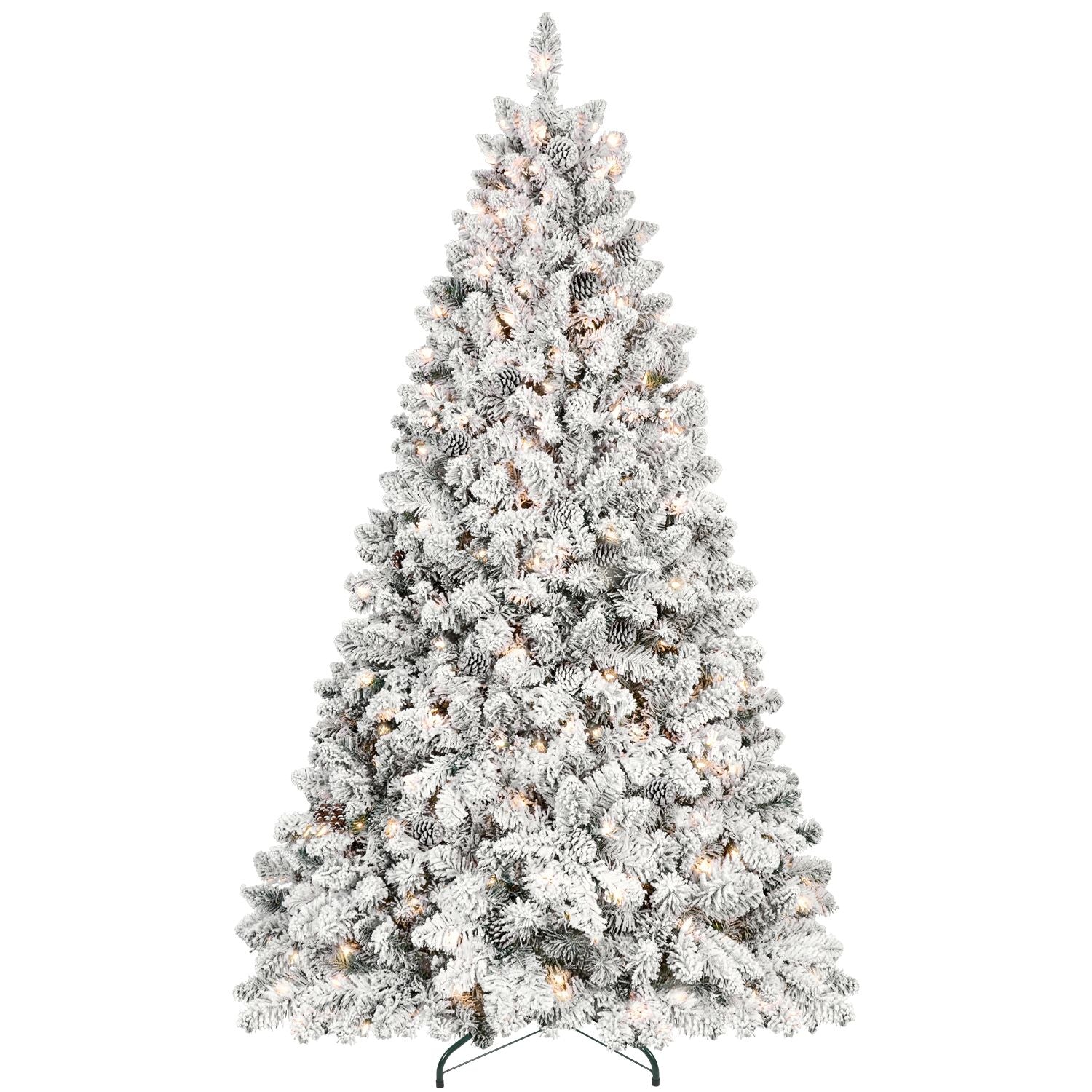 Sapin de Noël artificiel floqué de 2,4 m avec 700 lumières UL, 54 pommes de pin et 1754 branches, effet neige