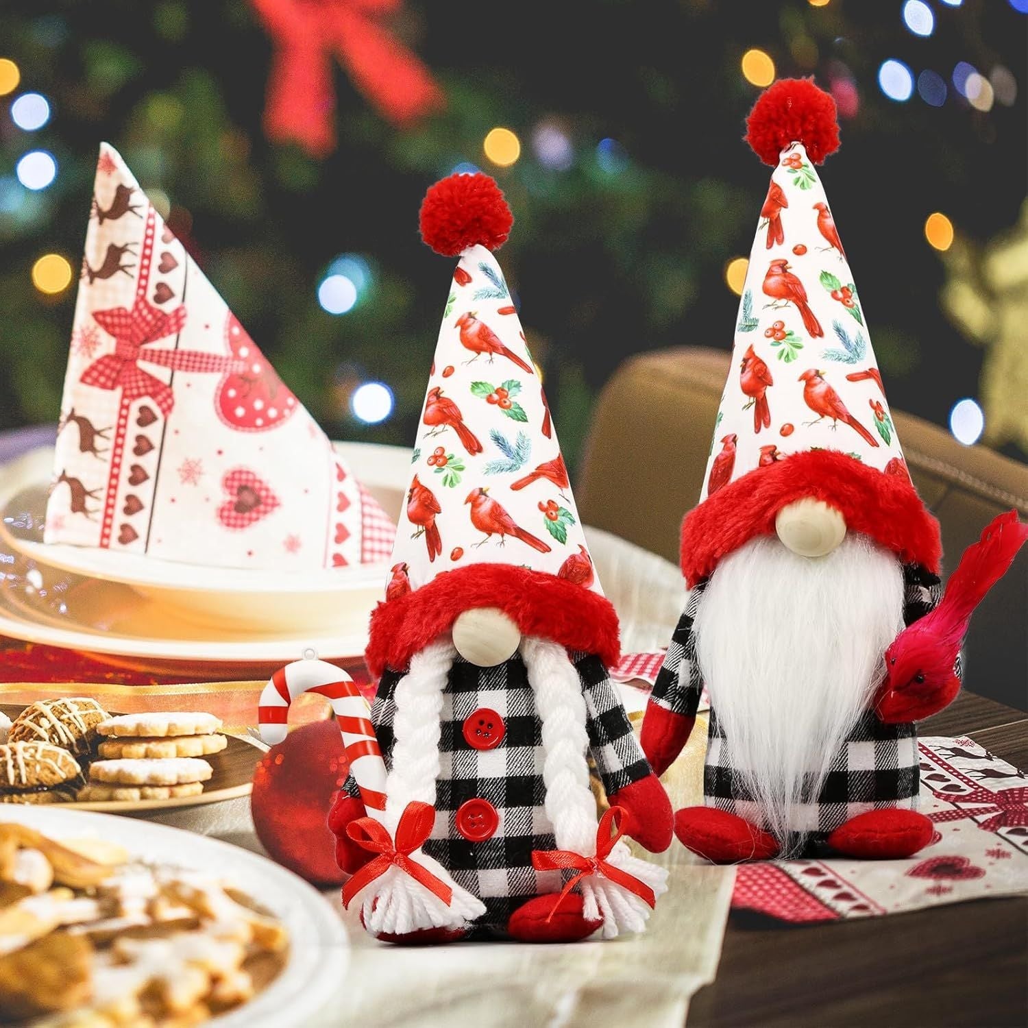Weihnachts-Rotkardinal-Gnome Dekorationen für Zuhause, Drinnen, Büro - Weihnachts-Wichtel-Plüschpuppe - Weihnachts-Elfen-Dekoration Schwedische Tomte - Rotkardinal-Dekor für den Tisch - Wichtel-Geschenke für Frauen