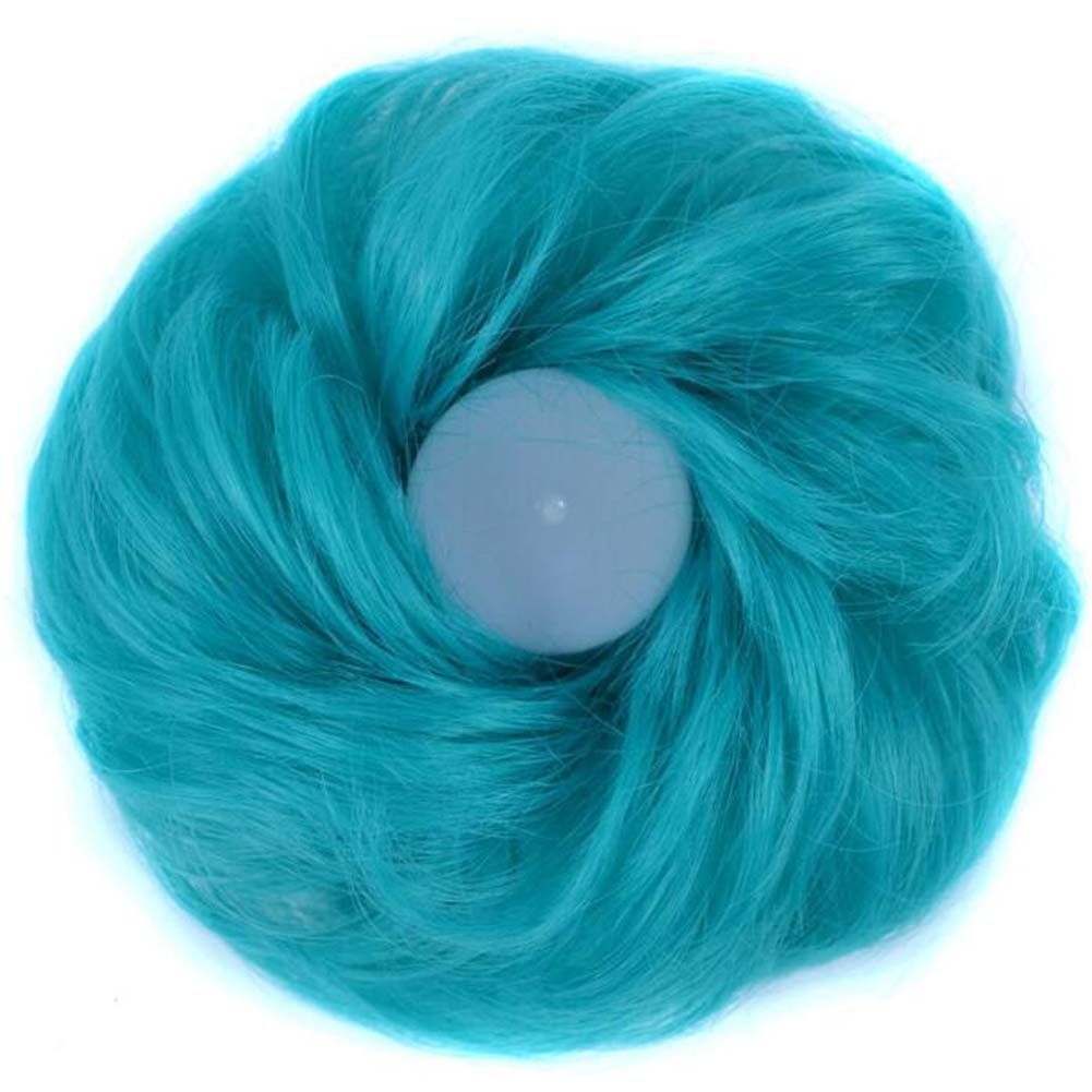 Chignon Élastique Vert Paon Postiche Cheveux Ondulés Frisés Extension de Cheveux Synthétique Chouchous