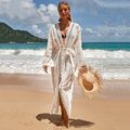 Gehäkelter weißer gestrickter Strand-Vertuschungs-Kleid-Tunika-langer Pareos-Bikini-Vertuschungen-Badebekleidungs-Umhang-Plage-Strandbekleidung
