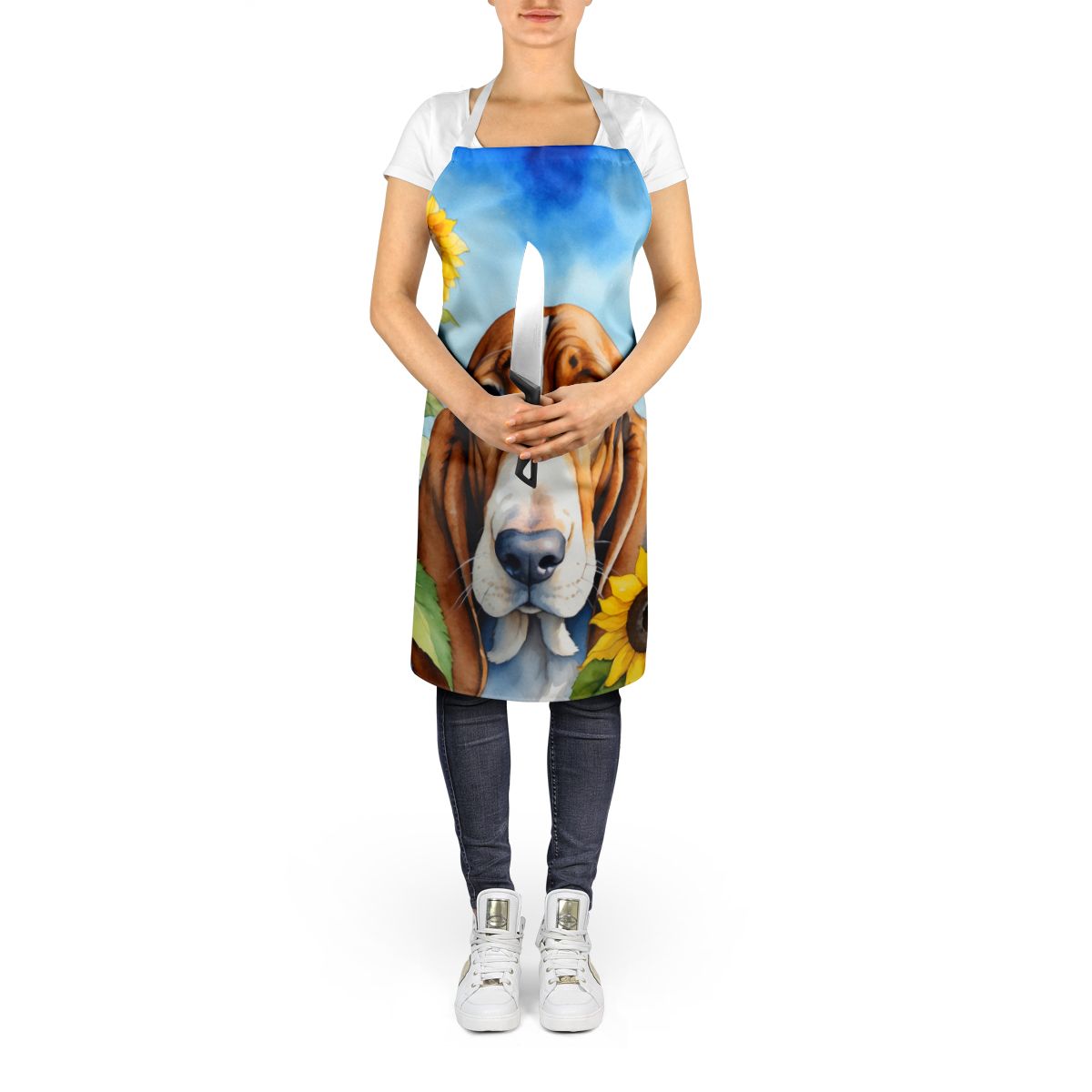 Basset Hound in Sonnenblumen Schürze Kochen Küche Servieren Backen Basteln Gartenarbeit für Erwachsene Frauen Männer, Unisex, Groß, Mehrfarbig