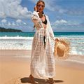 Gehäkelter weißer gestrickter Strand-Vertuschungs-Kleid-Tunika-langer Pareos-Bikini-Vertuschungen-Badebekleidungs-Umhang-Plage-Strandbekleidung