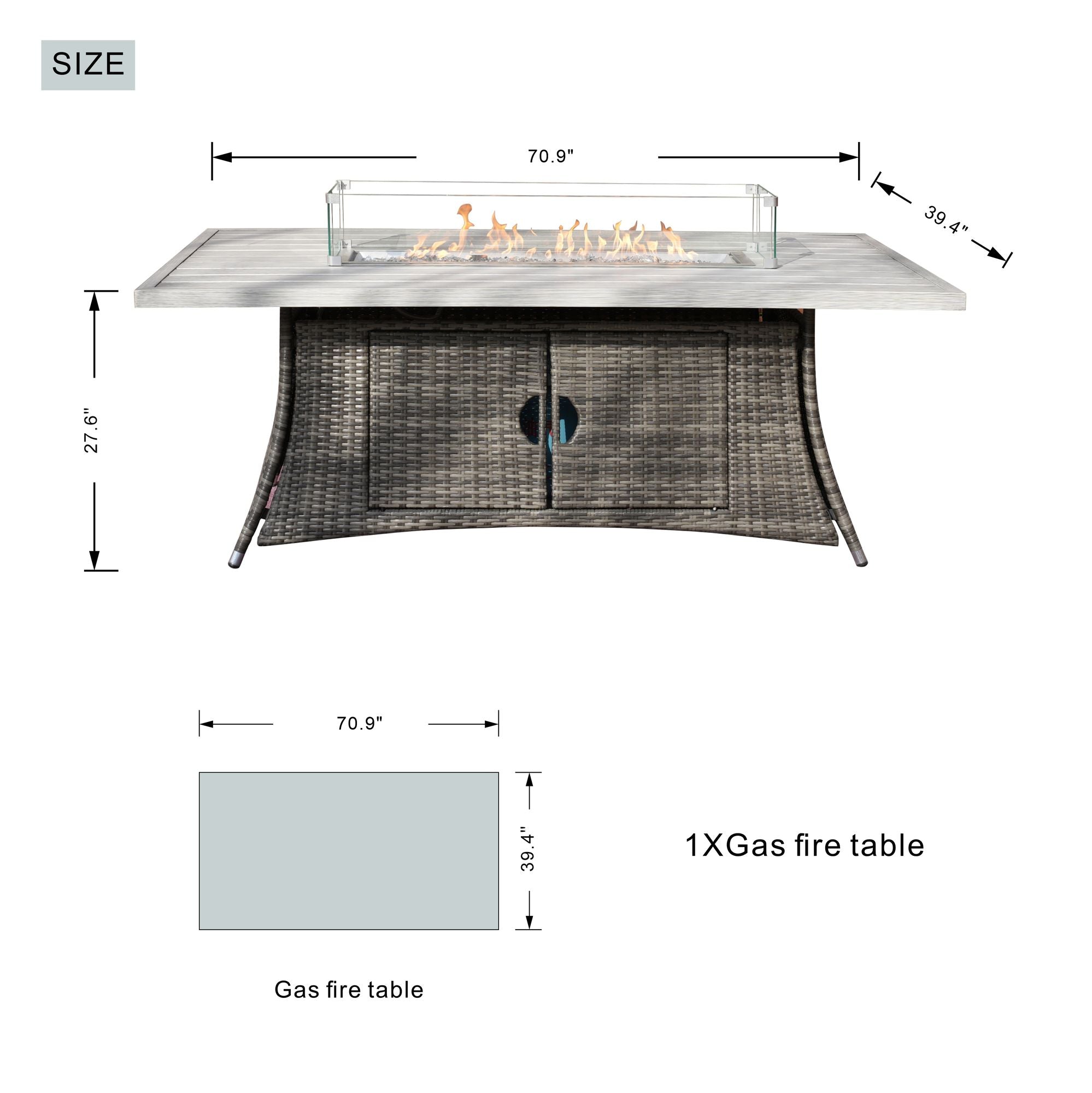 Ensemble de salle à manger d'extérieur Direct Wicker avec foyer – Table rectangulaire en aluminium 6 places et chaises en rotin