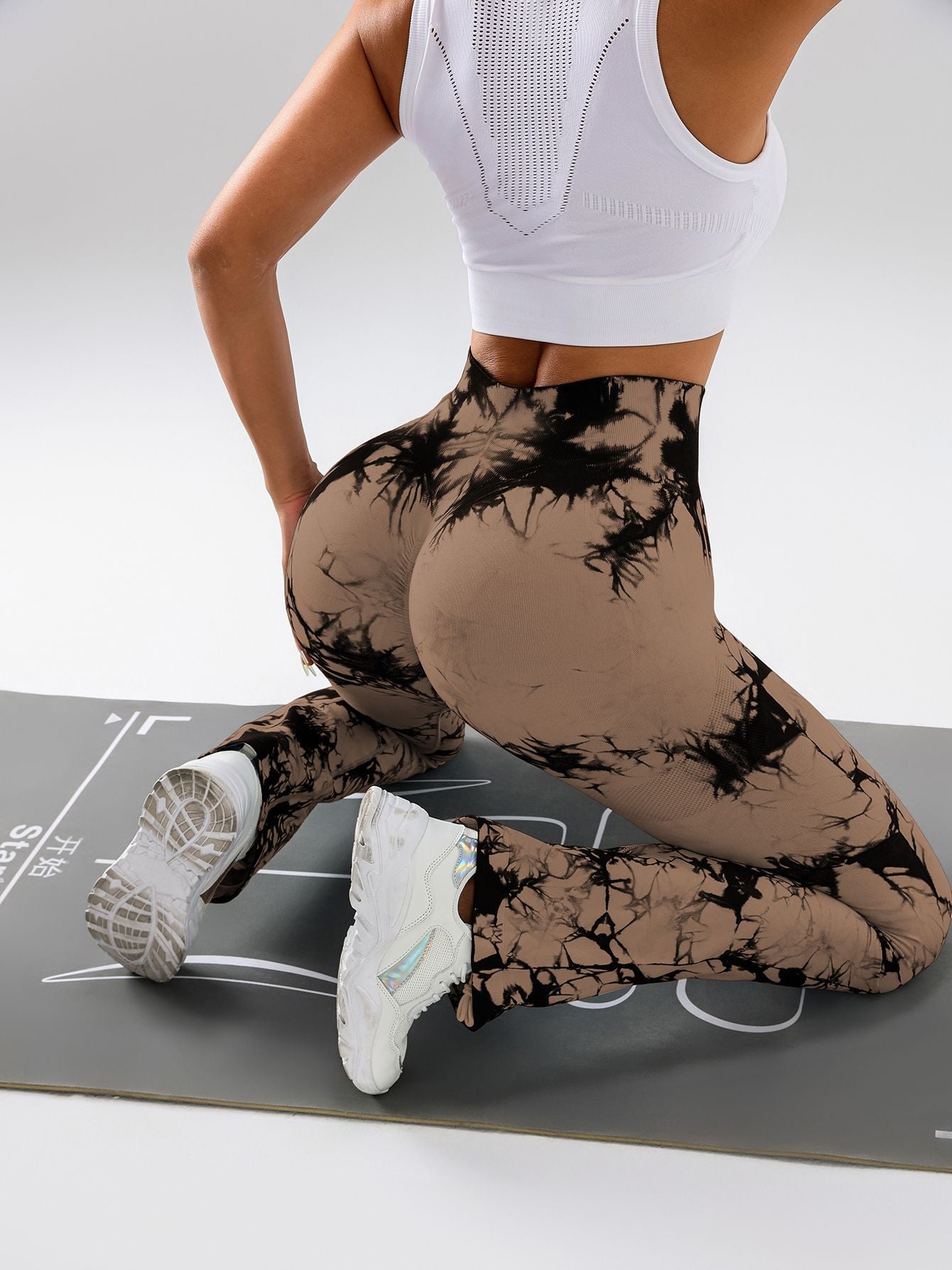 Damen High-Waist Yoga-Hose mit Bauchkontrolle und Schlag, Tie-Dye Stretch Slimming Bootcut Trainingshose, Fitness & Sport Activewear