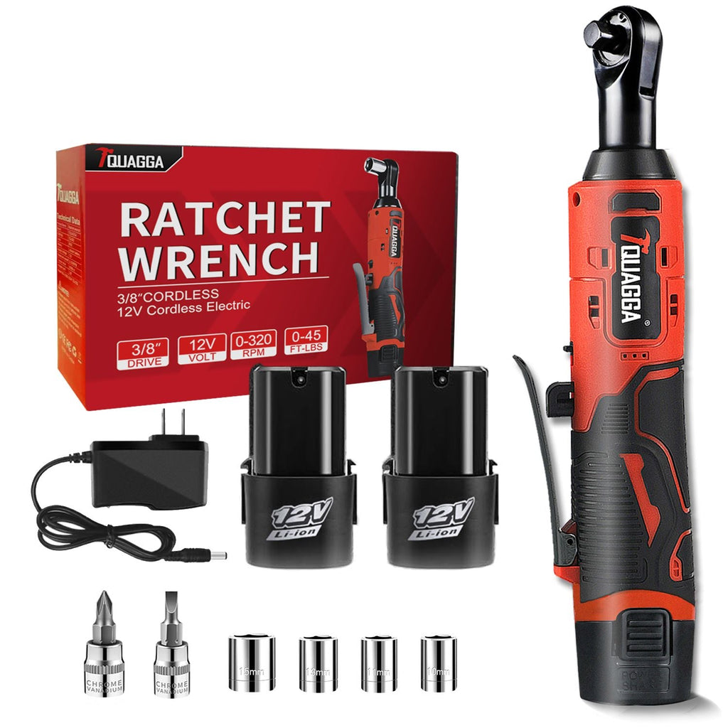 Jeu de clé à cliquet électrique sans fil 3/8", kit d'outils à cliquet 12V avec 2 batteries 2000mAh et chargeur, clé à chocs sans fil 61 Nm avec vitesses infiniment variables