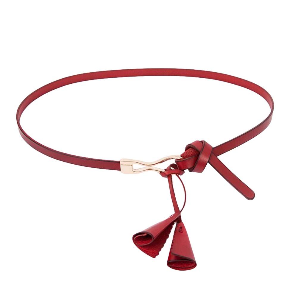 Ceinture fine en cuir à boucle en alliage rouge avec pampilles
