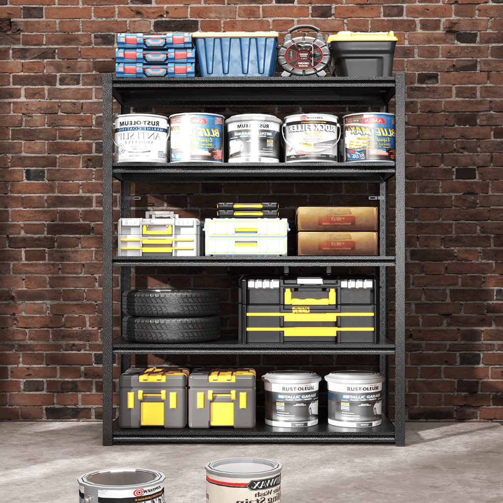 72 Zoll H, 5-stöckiges Metallregal für Lagerung, Garagenregal, 900 kg Schwerlastregal, verstellbares Garagenregal, industrielles Regal, Ablageregal, 90 cm B x 40 cm T x 183 cm H, Schwarz