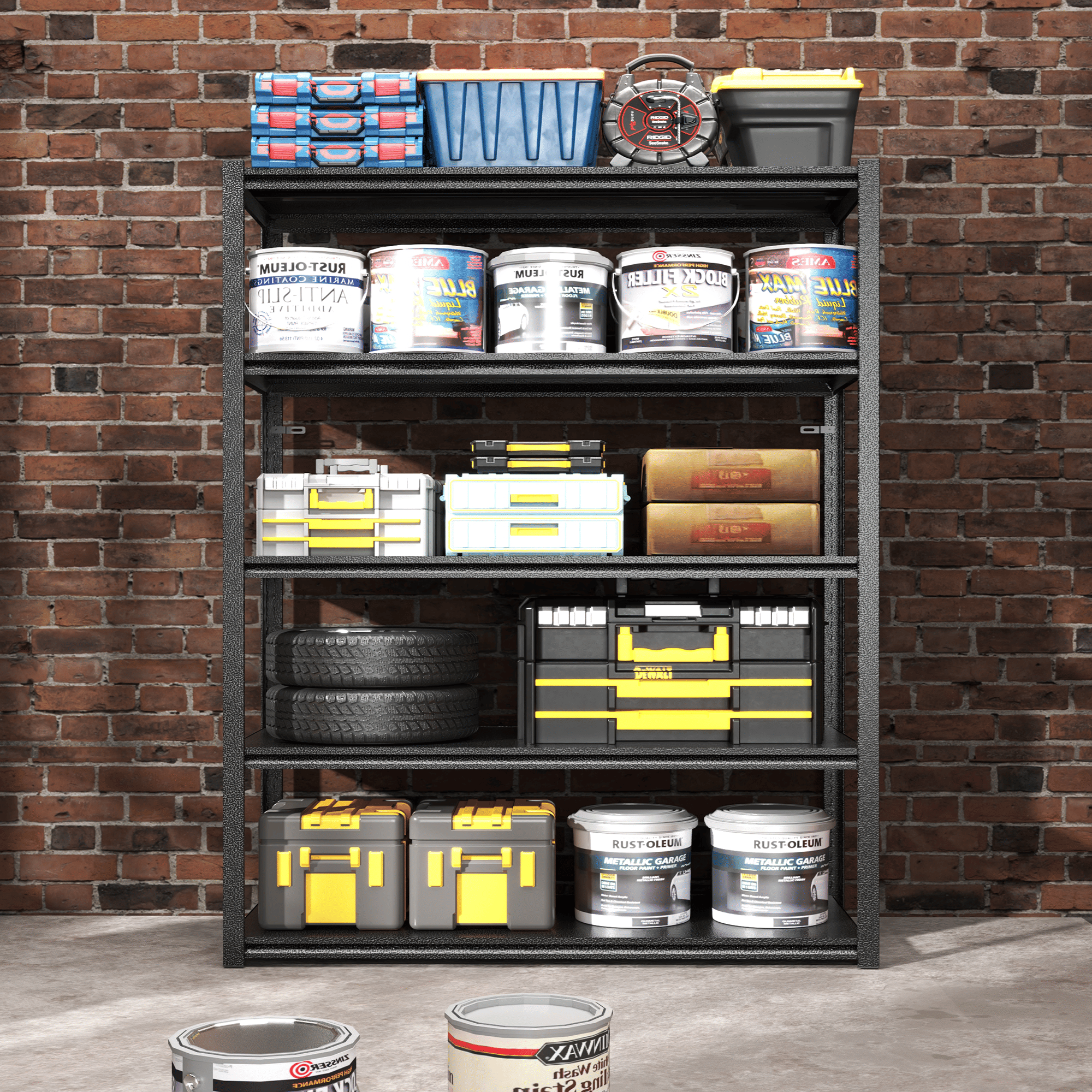 72 Zoll H, 5-stöckiges Metallregal für Lagerung, Garagenregal, 900 kg Schwerlastregal, verstellbares Garagenregal, industrielles Regal, Ablageregal, 90 cm B x 40 cm T x 183 cm H, Schwarz
