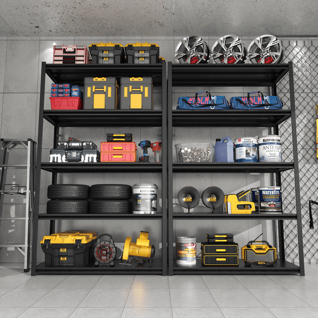 72 Zoll H, 5-stöckiges Metallregal für Lagerung, Garagenregal, 900 kg Schwerlastregal, verstellbares Garagenregal, industrielles Regal, Ablageregal, 90 cm B x 40 cm T x 183 cm H, Schwarz