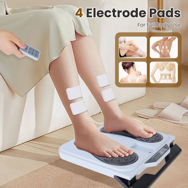 TENS- & EMS-Fußmassagegerät mit 10 Modi und 50 Intensitätsstufen – Elektrischer Fußstimulator bei Neuropathie, Plantarfasziitis und zur Schmerzlinderung – 4 Elektrodenpads für den ganzen Körper – Kabellos mit Fernbedienung