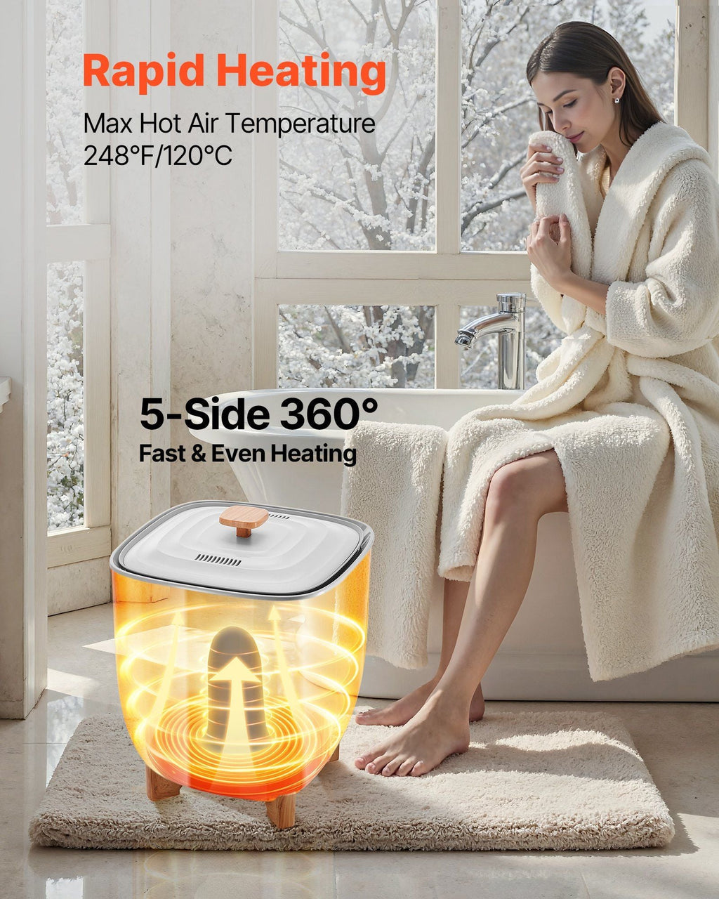 VEVOR Handtuchwärmer-Eimer, 25L beheizter Handtuchwärmer mit LED-Anzeige, Große Deckenwärmer für Badezimmer, 20/40/60/90 Min. Timer und Temperatureinstellung, für SPA, Zuhause, Arbeitsplatte, Boden, Grau