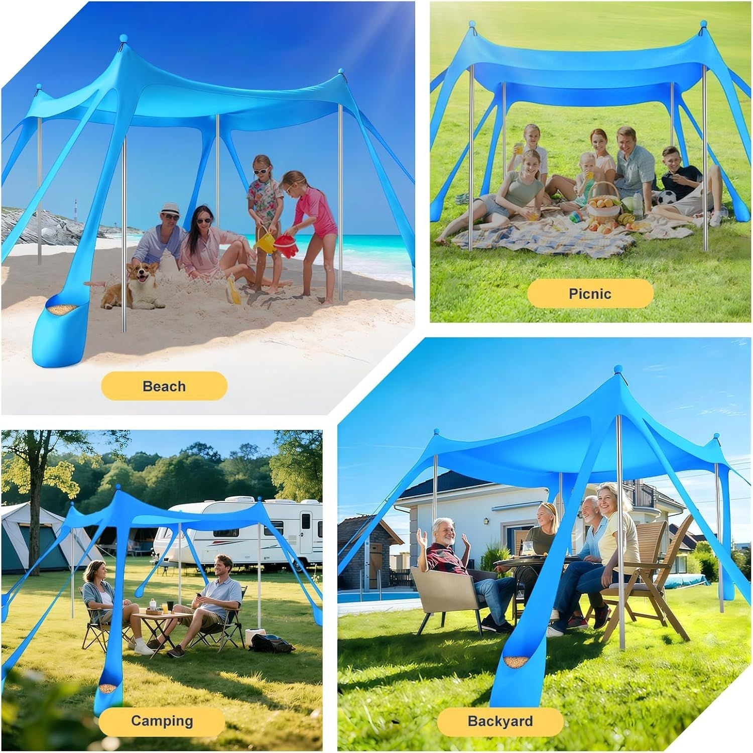 Ab zum Strand - Tragbarer Strandzelt-Sonnenschutz UPF 50+, Perfektes 3x3 m Pop-Up-Vordach für Spaß im Freien