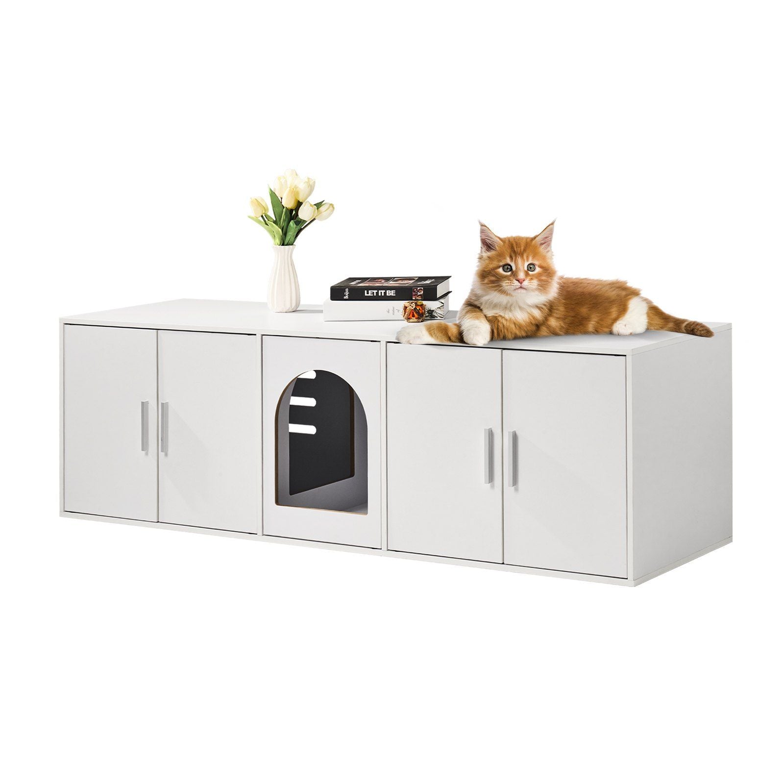 Katzenklo-Versteck aus Holz Katzenmöbel Versteckt 147 cm Weiß