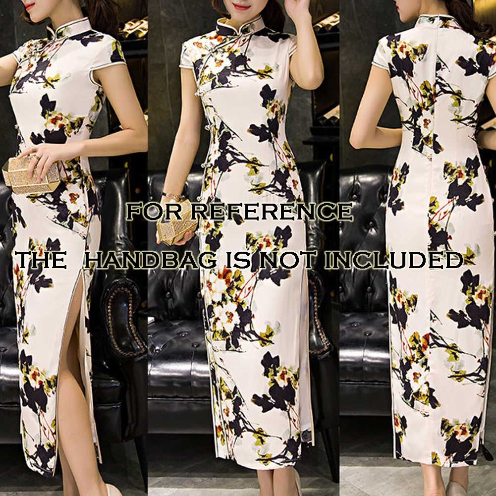 Elegantes chinesisches Cheongsam Cocktailkleid Bodycon Langes Kleid mit seitlichen Schlitzen