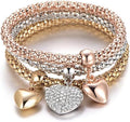 Bracelets multicouches breloques en cristal - Lot de 3 bracelets chaînes maïs or/argent/or rose pour femmes, bracelet extensible en forme de cœur Arbre de Vie