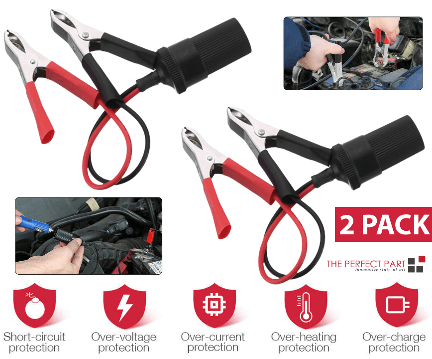 2 pinces crocodiles pour batterie de voiture, adaptateur de prise allume-cigare 12V