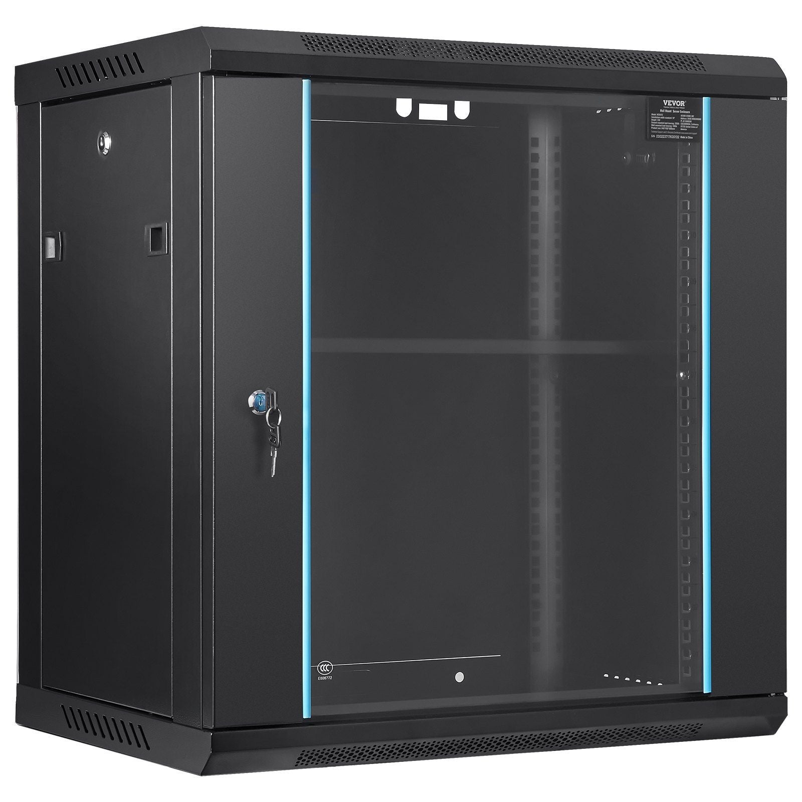 12HE Wandmontage Servernetzwerkschrank, 15,5'' Tiefe, sicheres Rack-Gehäuse, trägt bis zu 90 kg, abschließbare Glastür & Seiten, ideal für IT- & A/V-Geräte