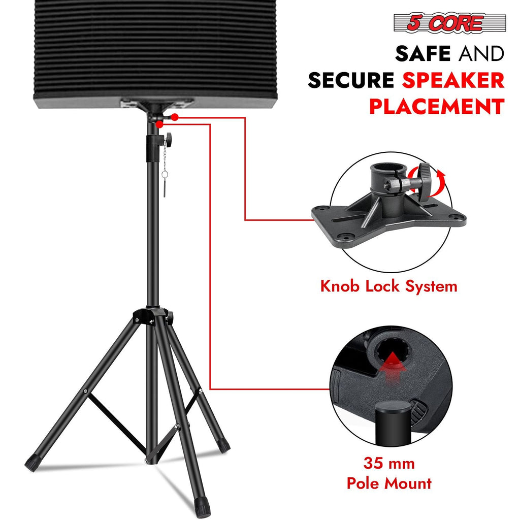 5 Kern-Lautsprecherständer Höhenverstellbare PA DJ Stativ Studio Monitorständer mit 35mm kompatibler Aufnahme - SS ECO 1PK BLK WoB