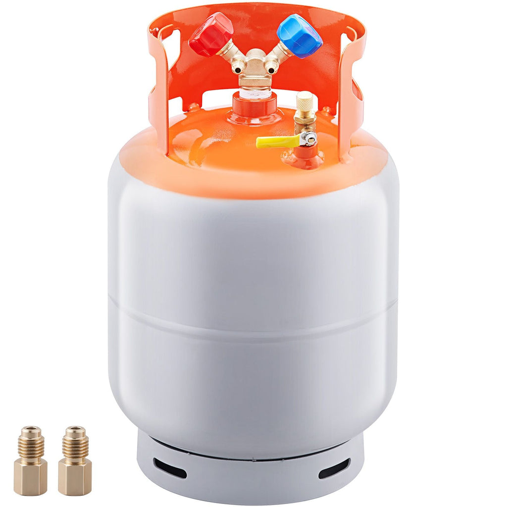 Bouteille de récupération de réfrigérant, capacité de 13,6 kg, bouteille de cylindre portable de 400 psi avec vanne Y pour liquide/vapeur, bidon de récupération haute étanchéité pour R22/R134A/R410A, orange+gris